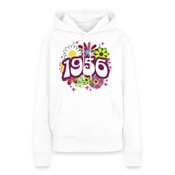 Hippi 70 Ans Femme Anniversaire 1956 - Sweat à capuche Premium bio Femme - blanc - Devant - Julia (174cm)