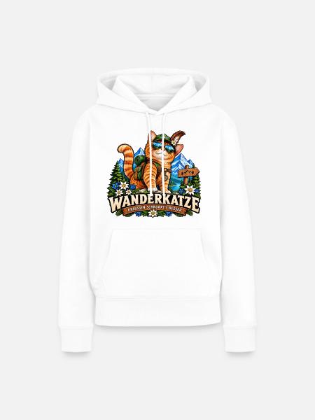 Wanderkatze Berge – Draußen schnurrt's besser - Frauen Premium Bio Hoodie - Weiß