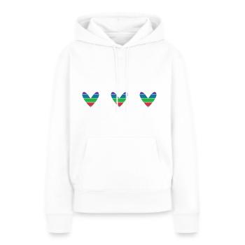 HERZ. HERZ. VALENTINSTAG. LIEBE. LIEBE. HERZ - Frauen Premium Bio Hoodie - Weiß - Vorne - Julia (174cm)