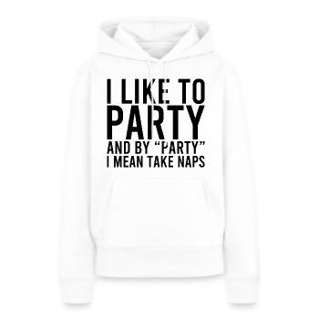 J’aime faire la fête - Sweat à capuche Premium bio Femme - blanc - Devant - Julia (174cm)