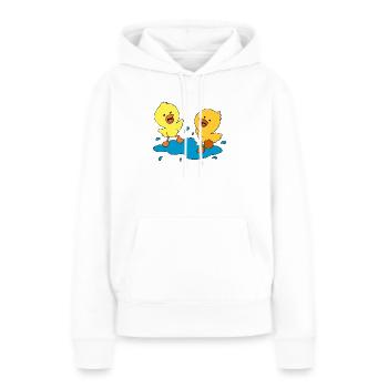 canetons doux éclaboussures dans une flaque d'eau - Sweat à capuche Premium bio Femme - blanc - Devant - Julia (174cm)