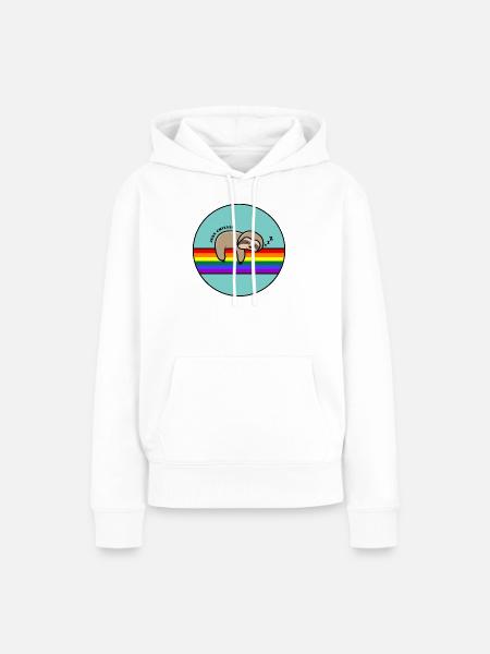 Nur Chillin Faultier / Faultier, das auf einem Regenbogen döst - Frauen Premium Bio Hoodie - Weiß