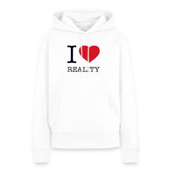 J’AIME LA RÉALITÉ - Sweat à capuche Premium bio Femme - blanc - Devant - Julia (174cm)