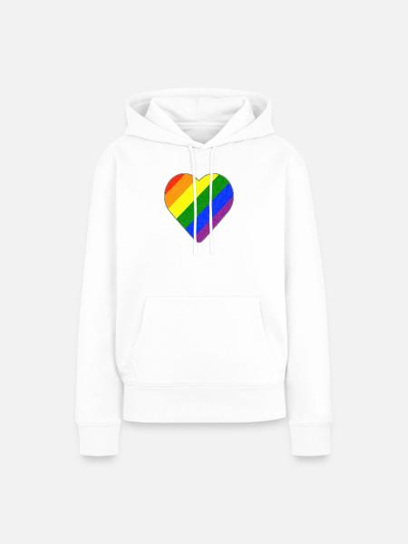 Regenbogen Herz - Frauen Premium Bio Hoodie - Weiß