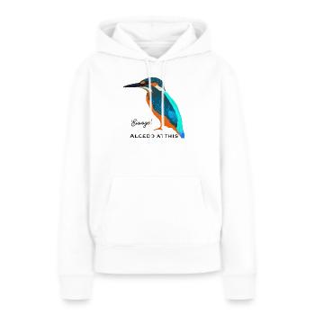 Eisvogel, Wissenschaftliche / Deutsche Bezeichnung - Frauen Premium Bio Hoodie - Weiß - Vorne - Julia (174cm)