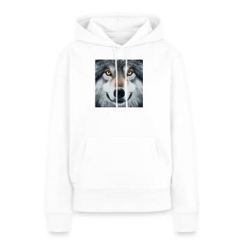 Der Blick des Wolfes - Frauen Premium Bio Hoodie - Weiß - Vorne - Julia (174cm)