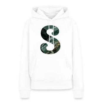 Lettre s marbré vert - Sweat à capuche Premium bio Femme - blanc - Devant - Julia (174cm)
