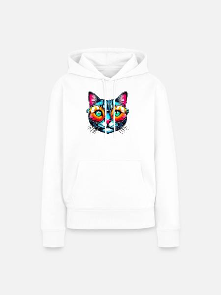 Kater mit Sonnenbrille - Frauen Premium Bio Hoodie - Weiß