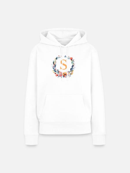 S Monogramm, Blumen-Kranz, personalisierbar - Frauen Premium Bio Hoodie - Weiß