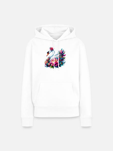 Schwan verziert mit Lotusblüten - Frauen Premium Bio Hoodie - Weiß