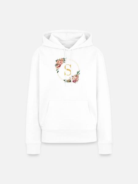 S Monogramm, Blumen-Kranz, personalisierbar - Frauen Premium Bio Hoodie - Weiß