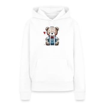 Ours en peluche vintage avec salopette - Sweat à capuche Premium bio Femme - blanc - Devant - Julia (174cm)