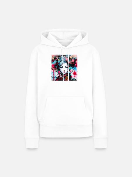 Buntes urbanes Frauenporträt - Frauen Premium Bio Hoodie - Weiß