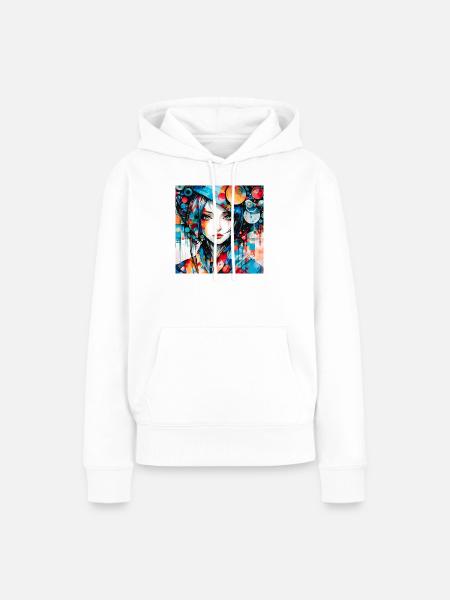 Buntes digitales abstraktes Mädchenporträt - Frauen Premium Bio Hoodie - Weiß