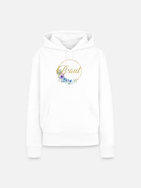 Team Braut! Kreis, Floral, Blau, Lila, Gold - Frauen Premium Bio Hoodie - Weiß