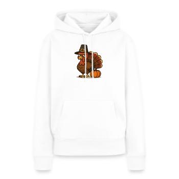 Erntedank Turkey mit Pilgerhut - Frauen Premium Bio Hoodie - Weiß - Vorne - Julia (174cm)