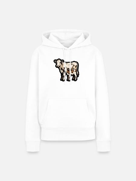 Mutterkuh mit Kalb – Retro Tierillustration - Frauen Premium Bio Hoodie - Weiß