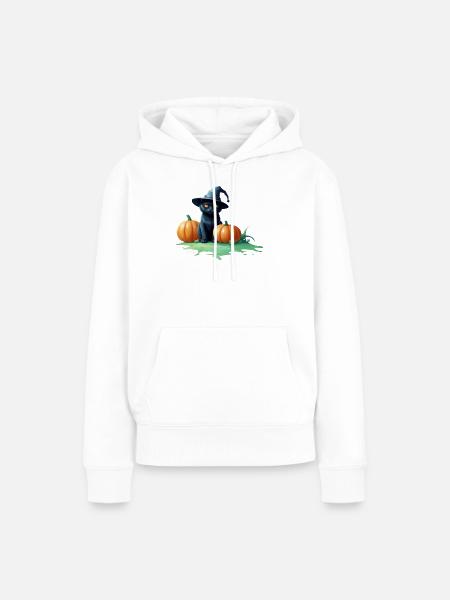 Halloweenkatze mit Kürbissen - Frauen Premium Bio Hoodie - Weiß