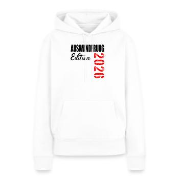ÉMIGRATION 2026 ÉMIGRER - Sweat à capuche Premium bio Femme - blanc - Devant - Julia (174cm)