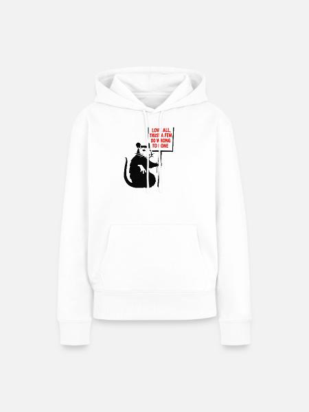 Ratte mit Schild: Liebe Alle Traue Wenigen - Frauen Premium Bio Hoodie - Weiß