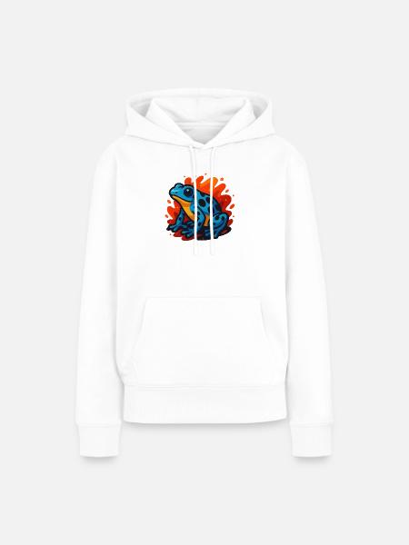 Blauer Pfeilgiftfrosch im flammenden Hintergrund - Frauen Premium Bio Hoodie - Weiß