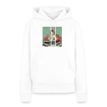 Häsin Racer Pinup Retro Auto - Frauen Premium Bio Hoodie - Weiß - Vorne - Julia (174cm)