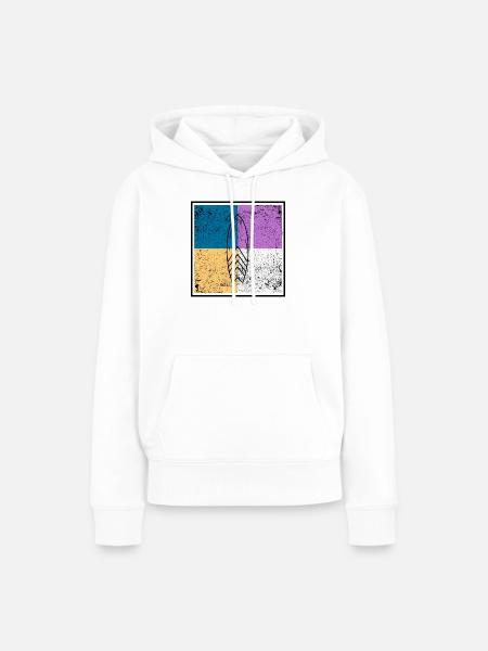 Surfbrett auf vierfarbigem Quad-Design - Frauen Premium Bio Hoodie - Weiß