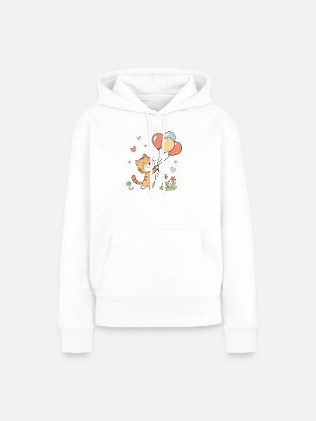 Fröhliche Katze mit Luftballons - Frauen Premium Bio Hoodie - Weiß