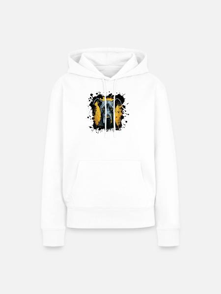 Blaues Hundeporträt mit Farbspritzern - Frauen Premium Bio Hoodie - Weiß