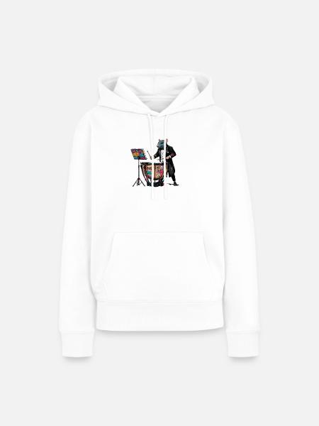 Pauken-Graffiti-Ratte am Schlagzeug - Frauen Premium Bio Hoodie - Weiß