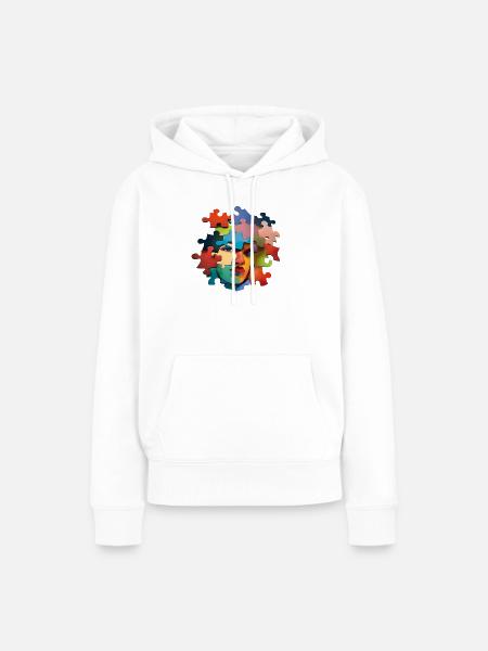 Puzzlesporträt Farbexplosion - Frauen Premium Bio Hoodie - Weiß