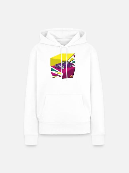 Lila Auto im Neon-Geomuster - Frauen Premium Bio Hoodie - Weiß