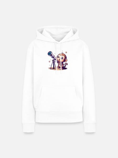 Sternenhimmel-Affe mit Teleskop - Frauen Premium Bio Hoodie - Weiß