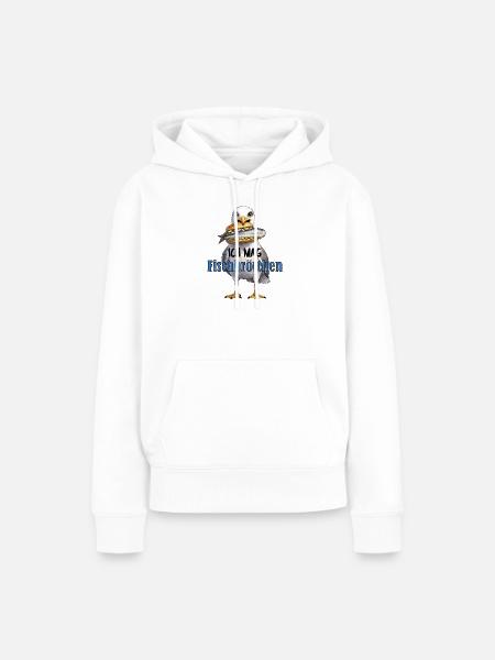 Möwe mit Fischbrötchen Illustration - Frauen Premium Bio Hoodie - Weiß