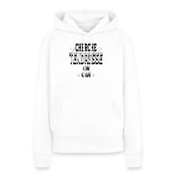 Cherche Tendresse en CDI - Sweat à capuche Premium bio Femme - blanc - Devant - Julia (174cm)