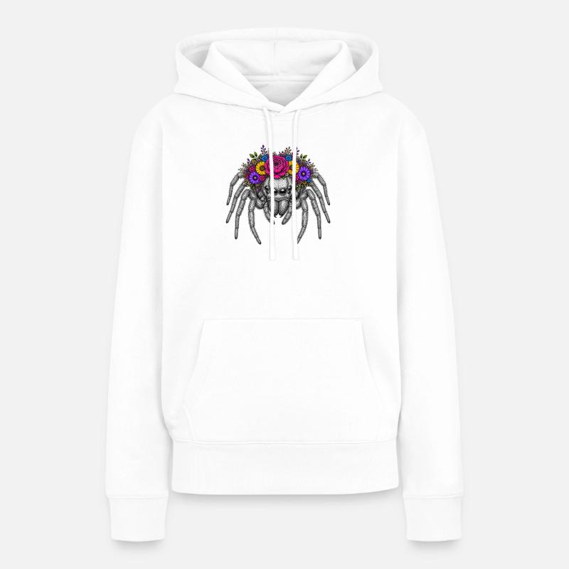 Illustration d’araignée en forme de couronne de fleurs - Sweat à capuche Premium bio Femme - blanc