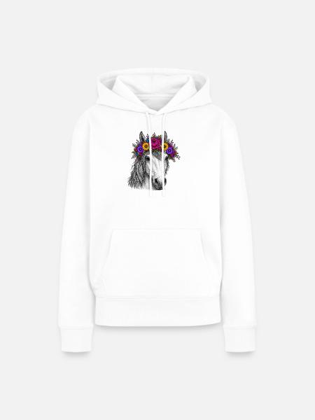 Pferd mit Blumenkranz - Frauen Premium Bio Hoodie - Weiß