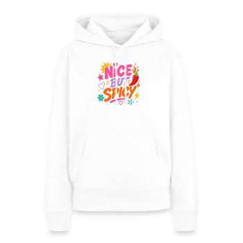 « Nice But Spicy » - Coloré, espiègle et plein d’énergie. - Sweat à capuche Premium bio Femme - blanc - Devant - Julia (174cm)