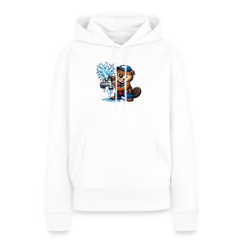 Castor Plombier qui répare un robinet Éclaboussant - Sweat à capuche Premium bio Femme - blanc - Devant - Julia (174cm)