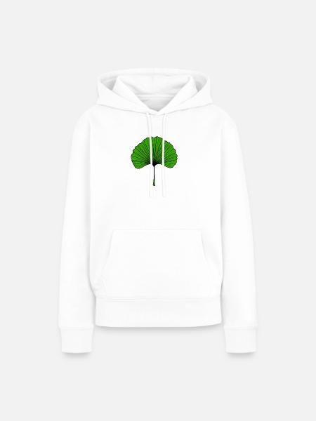 Ginkgo Fächerblatt Grün - Frauen Premium Bio Hoodie - Weiß