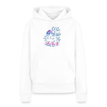 PDG de Pool Chilling Flamingo Doodle - Sweat à capuche Premium bio Femme - blanc - Devant - Julia (174cm)