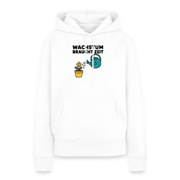 Wachstum braucht Zeit – Comic-Blume mit Gießkanne - Frauen Premium Bio Hoodie - Weiß - Vorne - Julia (174cm)
