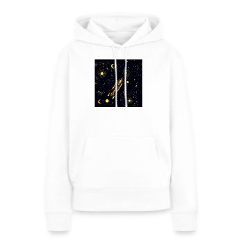 La fusée dorée en orbite cosmique - Sweat à capuche Premium bio Femme - blanc - Devant - Julia (174cm)