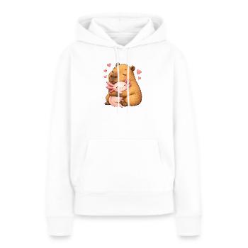 Capybara avec un ami axolotl rose - câlin affectueux - Sweat à capuche Premium bio Femme - blanc - Devant - Julia (174cm)