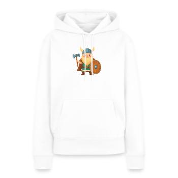 Petit Viking de dessin animé avec bouclier et hache de combat - Sweat à capuche Premium bio Femme - blanc - Devant - Julia (174cm)