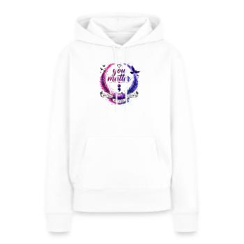 Vous comptez : Continuez Cercle - Sweat à capuche Premium bio Femme - blanc - Devant - Julia (174cm)