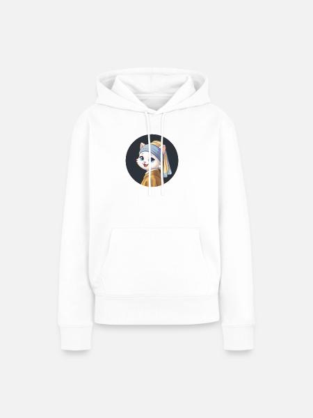 Mädchen mit dem Perlenohrring Katze - Frauen Premium Bio Hoodie - Weiß