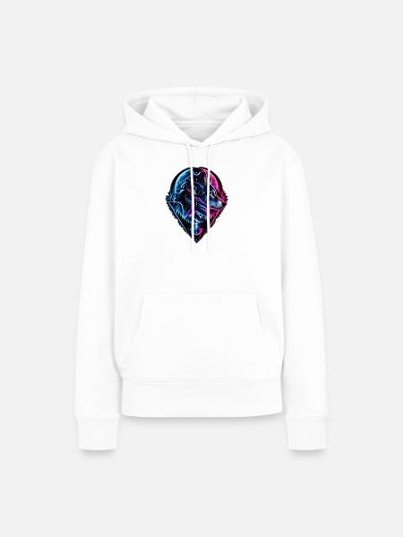 Neon Wolf Mond Geometrie - Frauen Premium Bio Hoodie - Weiß
