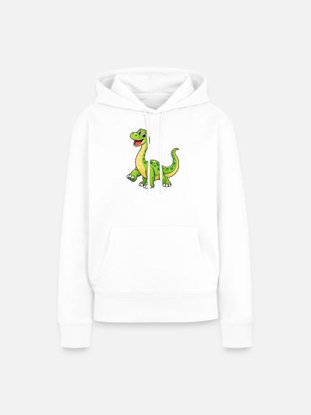 Fröhlicher Grüner Dino Cartoon - Frauen Premium Bio Hoodie - Weiß