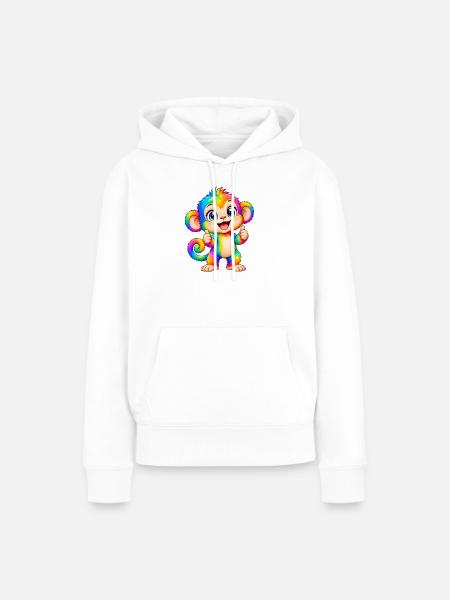 Kawaii Mehrfarbiger Regenbogenaffe - Frauen Premium Bio Hoodie - Weiß